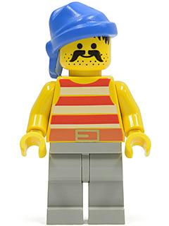 LEGO Minifigure-Pirate Red / White Stripes Shirt, Light Gray Legs, Blue Bandana-Pirates / Pirates I-PI041-Creative Brick Builders